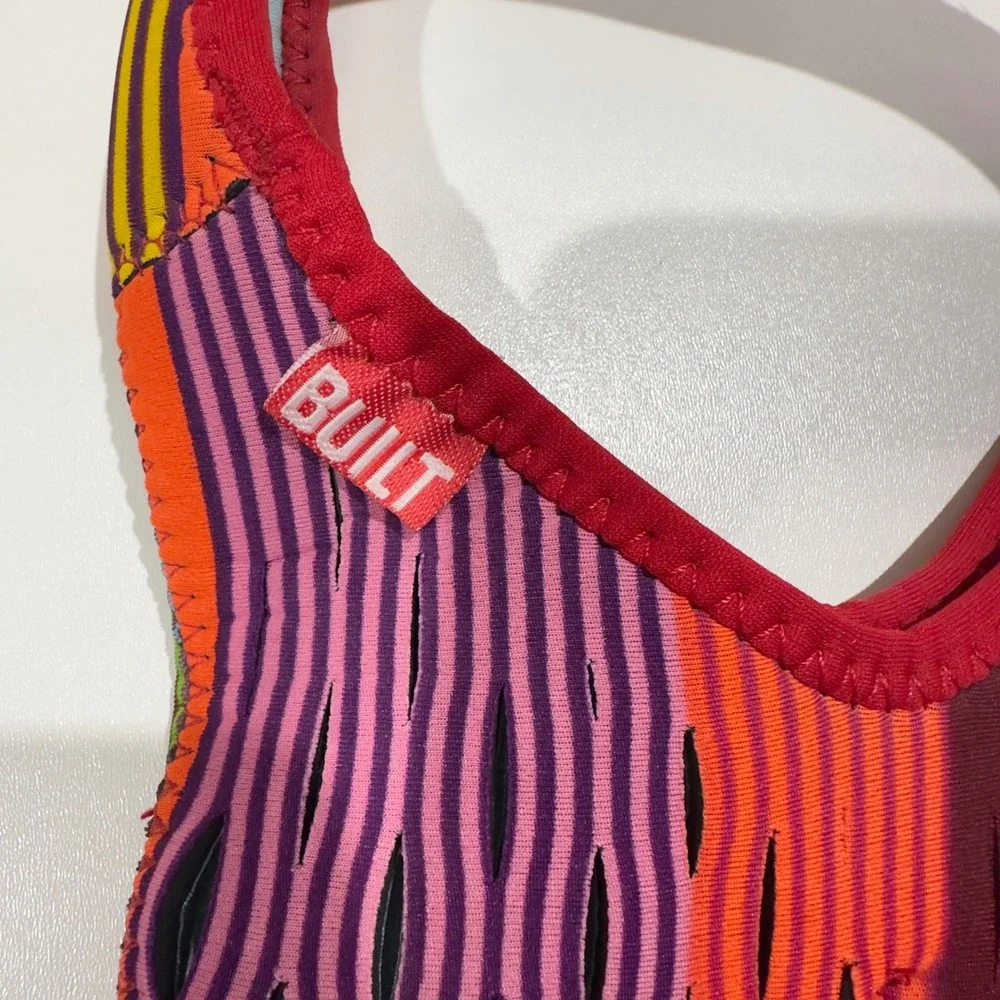 BUILT NY Neoprene Wine Bottle Tote Insulated Striped Laser Cut Multi Color Bag